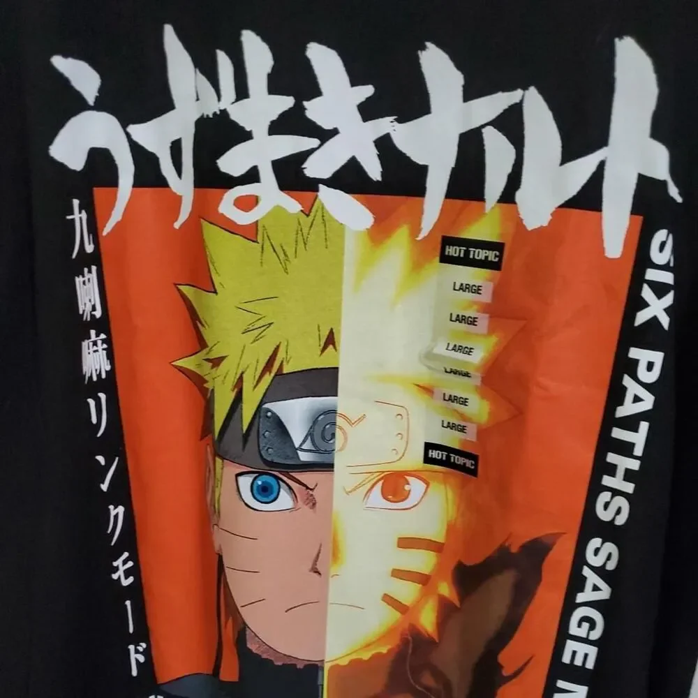NEW Naruto Nine Tails Chakra Shippuden Collection Anime Black Short Sleeve Tee L